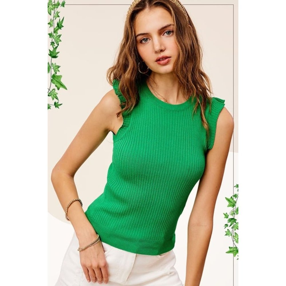 Boutique Clothing - LIGHTWEIGHT KNIT RUFFLE SLEEVELESS TOP